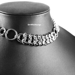 Choker & Earrings Set Sturdy Steel Chainmail Handwoven Chain Unique Jewelry Gift